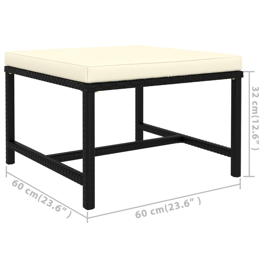 7-Delige Loungeset Met Kussens Poly Rattan Zwart 2x hoek + 2x midden + Fauteuil + 2x voetensteun
