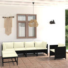 7-Delige Loungeset Met Kussens Poly Rattan Zwart 2x hoek + 2x midden + Fauteuil + 2x voetensteun