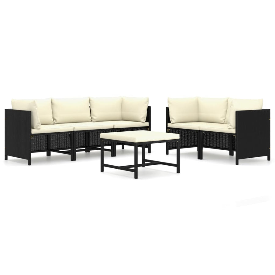 6-Delige Loungeset Met Kussens Poly Rattan Zwart 4x hoek + midden + Tafel