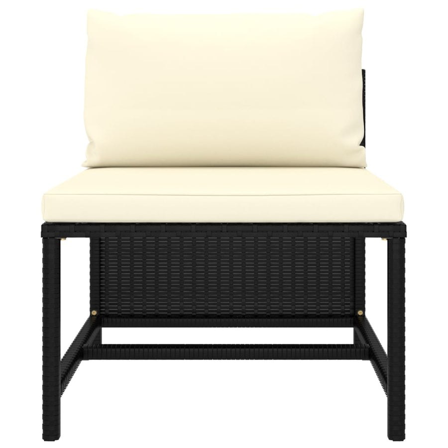 6-Delige Loungeset Met Kussens Poly Rattan Zwart 4x hoek + midden + Tafel
