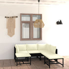 7-Delige Loungeset Met Kussens Poly Rattan Zwart 2x hoek + 2x midden + 3x voetensteun