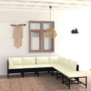 7-piece lounge set with cushions poly rattan black