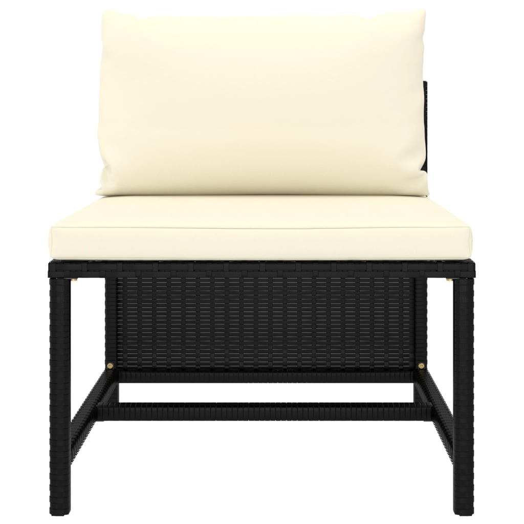 9-Delige Loungeset Met Kussens Poly Rattan Zwart 4x hoek + 4x midden + voetensteun