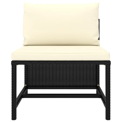 9-Delige Loungeset Met Kussens Poly Rattan Zwart 4x hoek + 4x midden + voetensteun