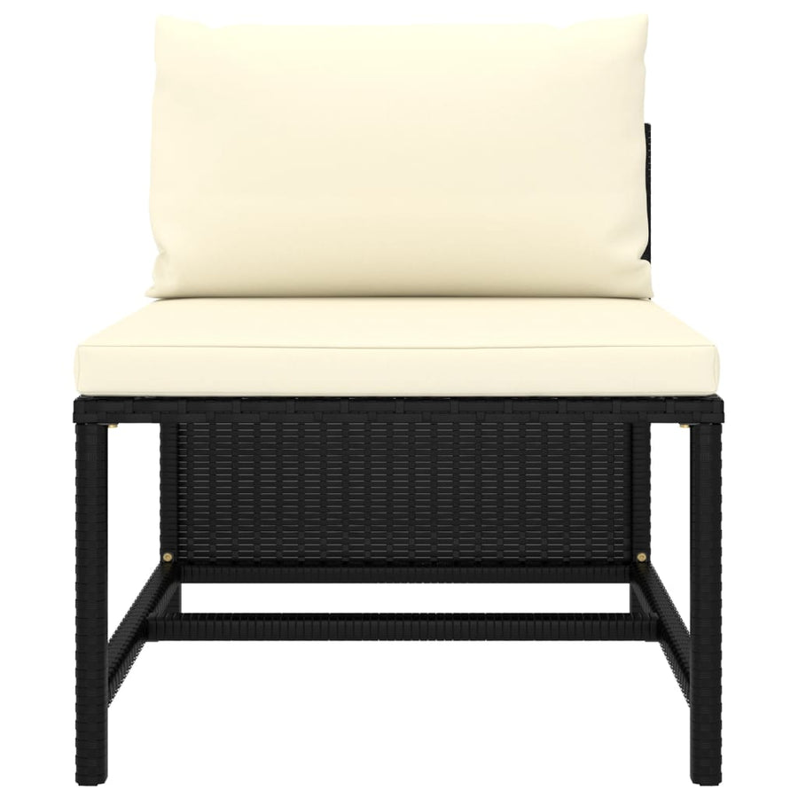 9-Delige Loungeset Met Kussens Poly Rattan Zwart 4x hoek + 4x midden + voetensteun