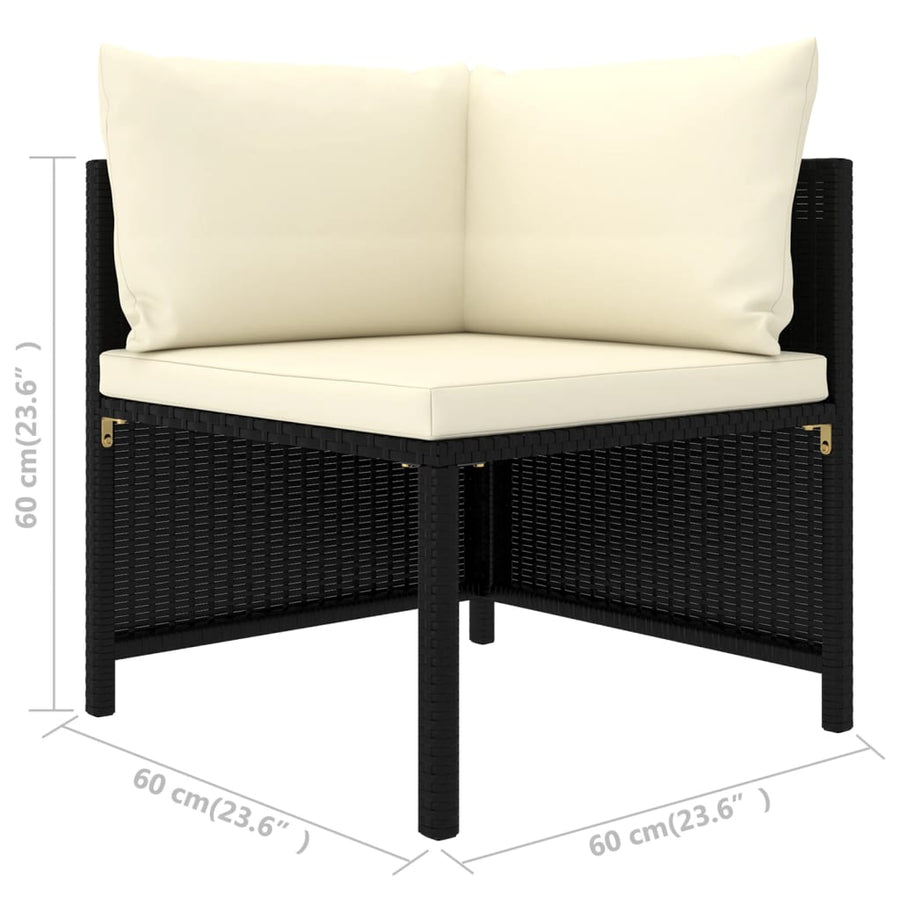9-Delige Loungeset Met Kussens Poly Rattan Zwart 4x hoek + 4x midden + voetensteun