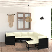 9-piece lounge set with cushions poly rattan black