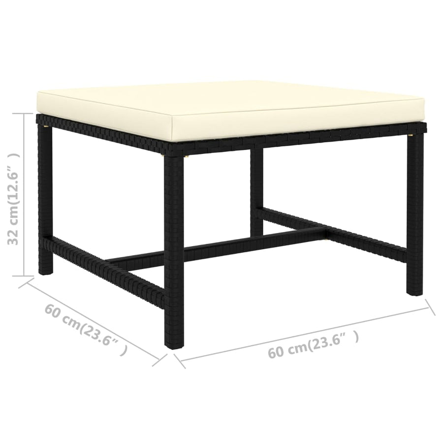 8-Delige Loungeset Met Kussens Poly Rattan Zwart 2x hoek + 4x midden + 2x voetensteun