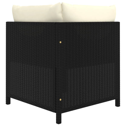 8-Delige Loungeset Met Kussens Poly Rattan Zwart 2x hoek + 4x midden + 2x voetensteun