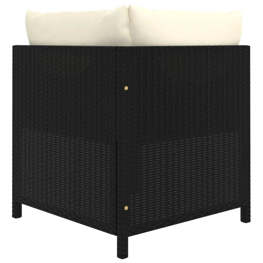 8-Delige Loungeset Met Kussens Poly Rattan Zwart 2x hoek + 4x midden + 2x voetensteun