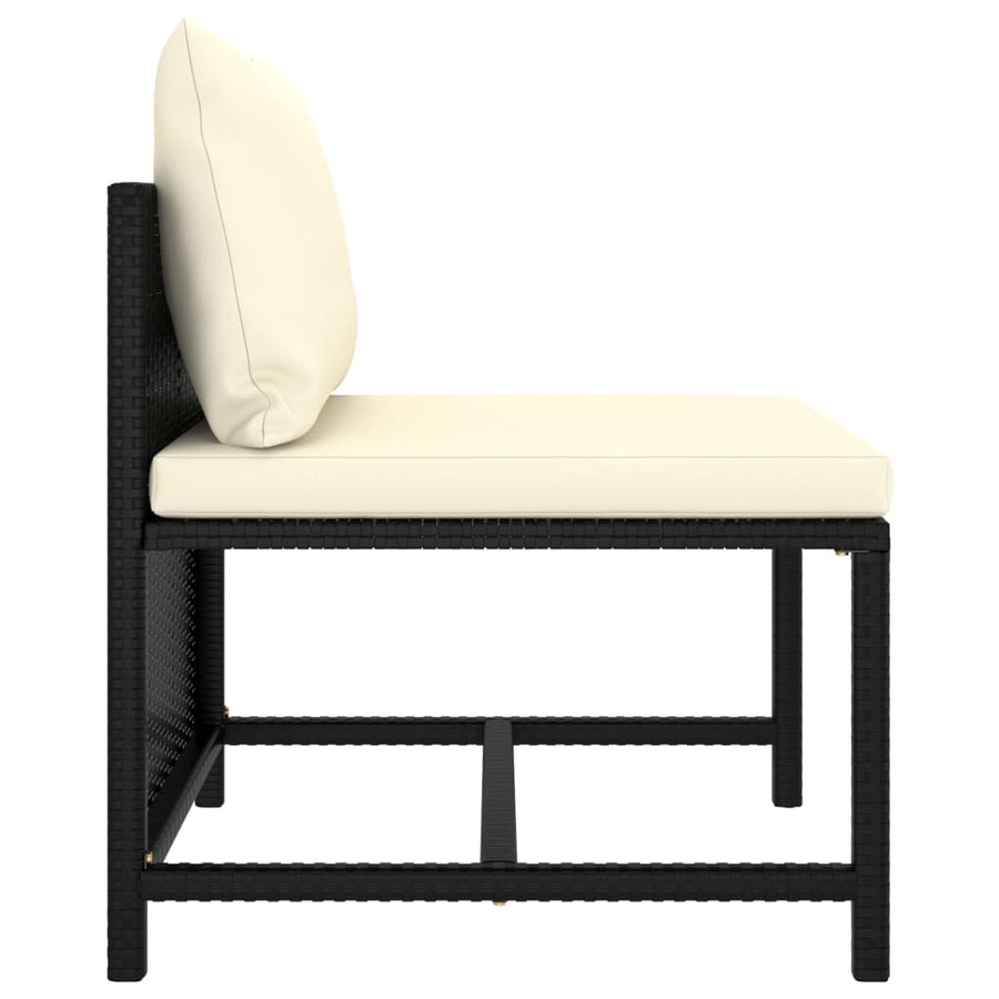 8-Delige Loungeset Met Kussens Poly Rattan Zwart 2x hoek + 4x midden + 2x voetensteun