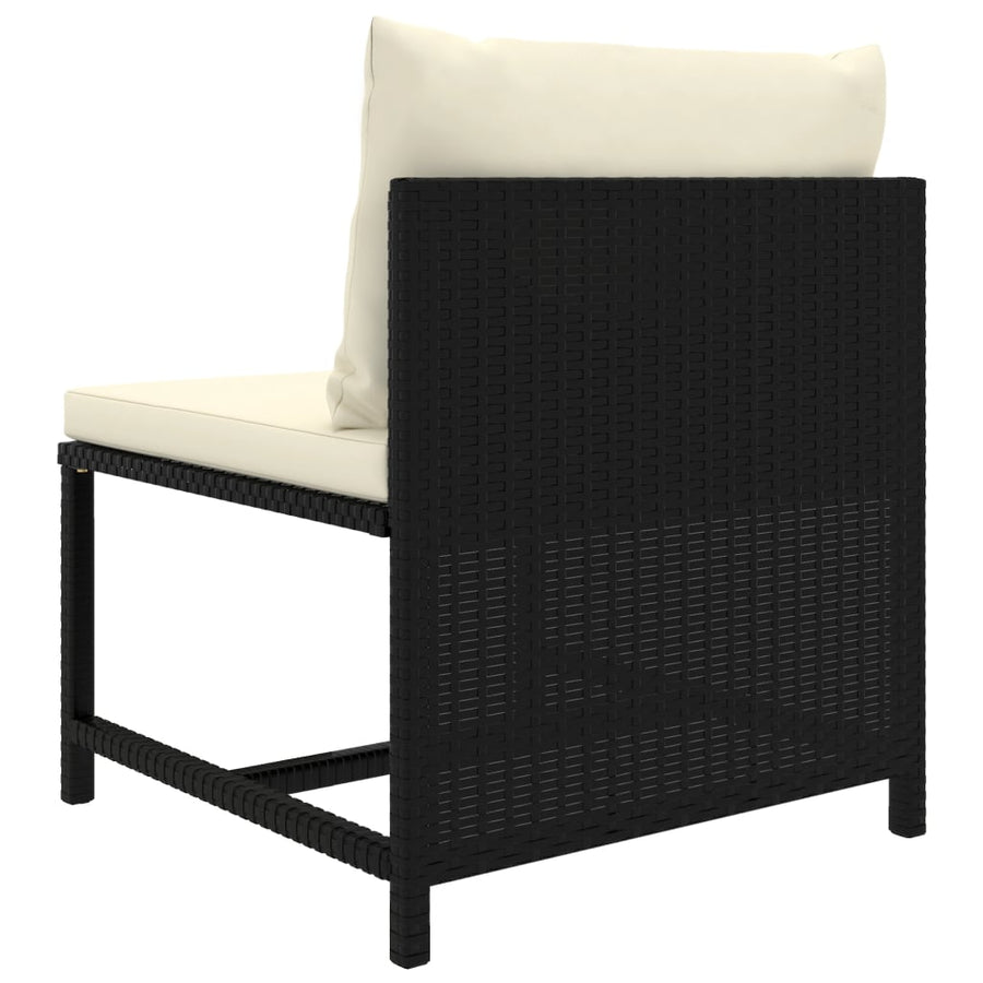 8-Delige Loungeset Met Kussens Poly Rattan Zwart 2x hoek + 4x midden + 2x voetensteun