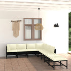 8-Delige Loungeset Met Kussens Poly Rattan Zwart 2x hoek + 4x midden + 2x voetensteun