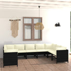 9-Delige Loungeset Met Kussens Poly Rattan Zwart 4x hoek + 5x midden