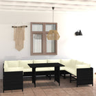 0-Delige Loungeset Met Kussens Poly Rattan Zwart 4x hoek + 5x midden + Tafel