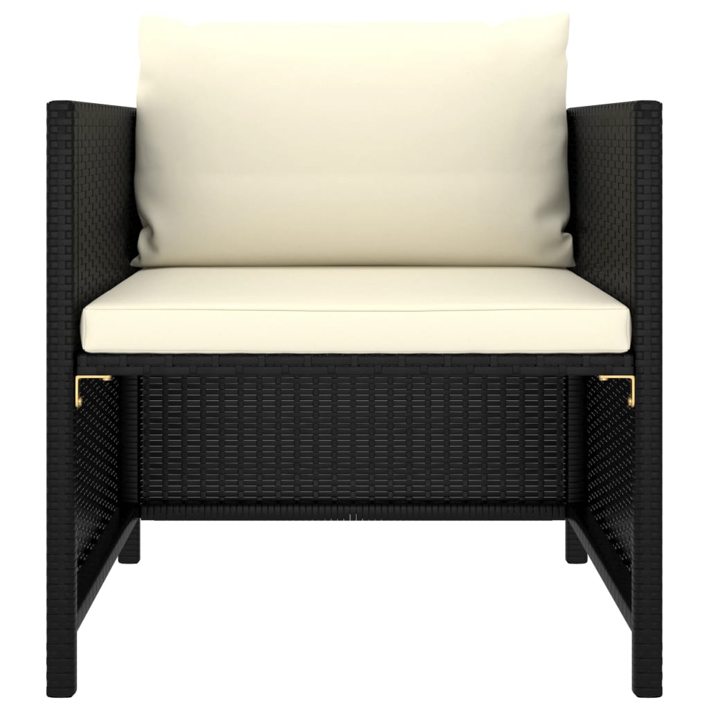 8-Delige Loungeset Met Kussens Poly Rattan Zwart 3x hoek + 2x midden + Fauteuil + 2x voetensteun