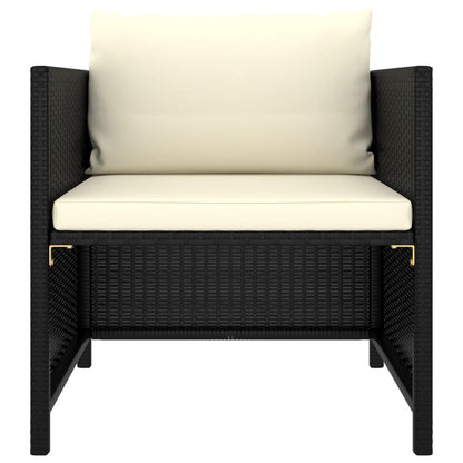 8-Delige Loungeset Met Kussens Poly Rattan Zwart 3x hoek + 2x midden + Fauteuil + 2x voetensteun