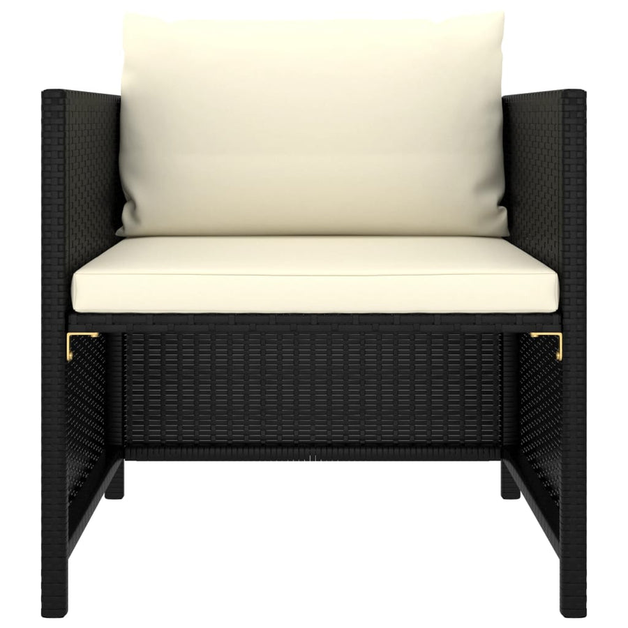 8-Delige Loungeset Met Kussens Poly Rattan Zwart 3x hoek + 2x midden + Fauteuil + 2x voetensteun