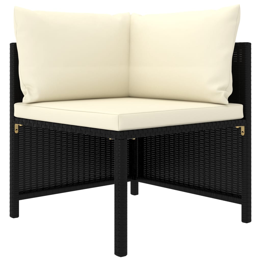 8-Delige Loungeset Met Kussens Poly Rattan Zwart 3x hoek + 3x midden + 2x voetensteun