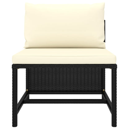 8-Delige Loungeset Met Kussens Poly Rattan Zwart 3x hoek + 3x midden + 2x voetensteun