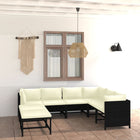 8-Delige Loungeset Met Kussens Poly Rattan Zwart 3x hoek + 3x midden + 2x voetensteun