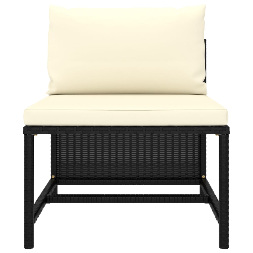9-Delige Loungeset Met Kussens Poly Rattan Zwart 3x hoek + 4x midden + 2x voetensteun