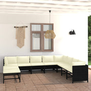 9-piece lounge set with cushions poly rattan black