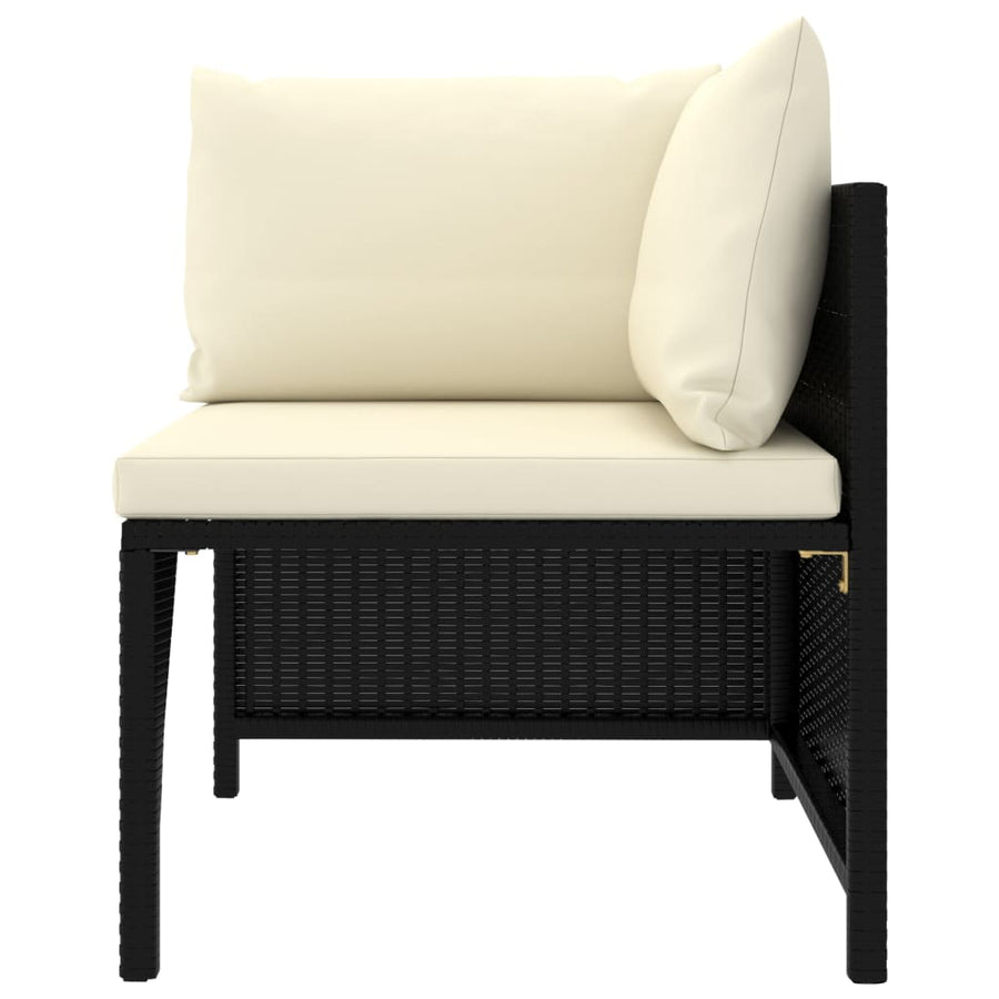 10-Delige Loungeset Met Kussens Poly Rattan Zwart 5x hoek + 3x midden + voetensteun