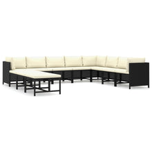 -Delige Loungeset Met Kussens Poly Rattan Zwart 3x hoek + 5x midden + 3x voetensteun