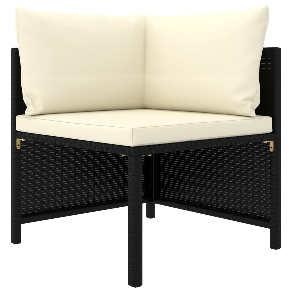 2-Delige Loungeset Met Kussens Poly Rattan Zwart 3x hoek + 5x midden + Fauteuil + 3x voetensteun