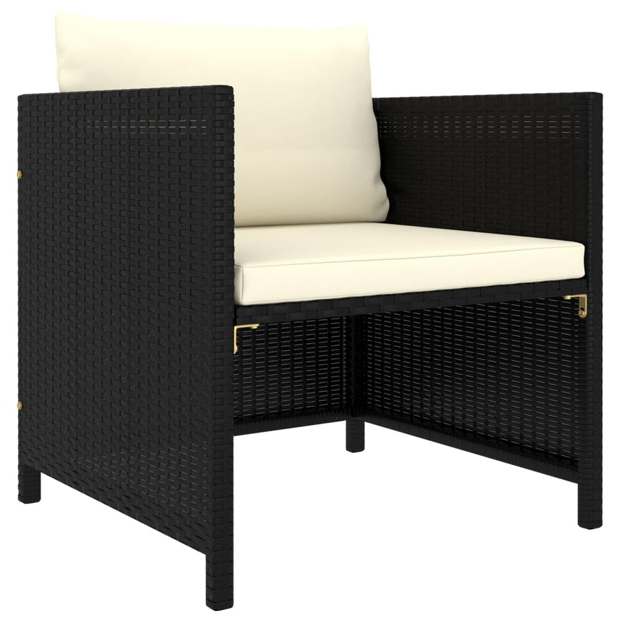 2-Delige Loungeset Met Kussens Poly Rattan Zwart 3x hoek + 5x midden + Fauteuil + 3x voetensteun