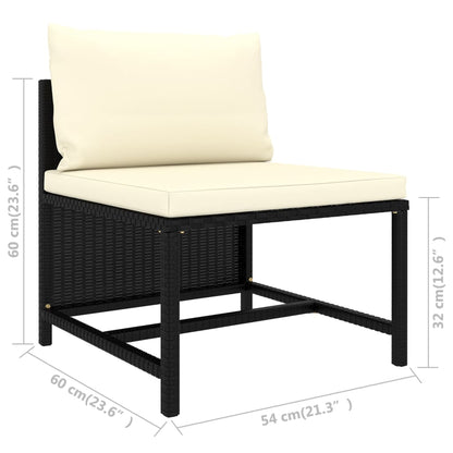 2-Delige Loungeset Met Kussens Poly Rattan Zwart 3x hoek + 5x midden + Fauteuil + 3x voetensteun