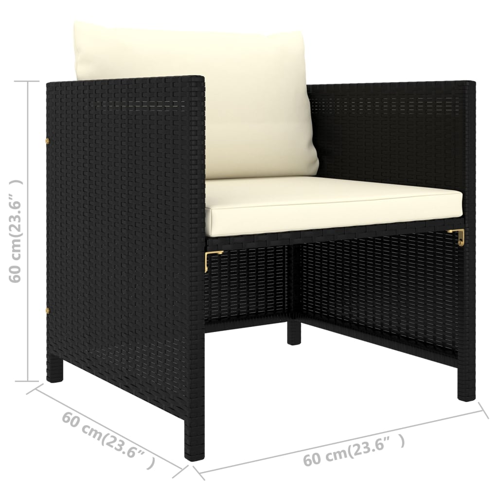 2-Delige Loungeset Met Kussens Poly Rattan Zwart 3x hoek + 5x midden + Fauteuil + 3x voetensteun