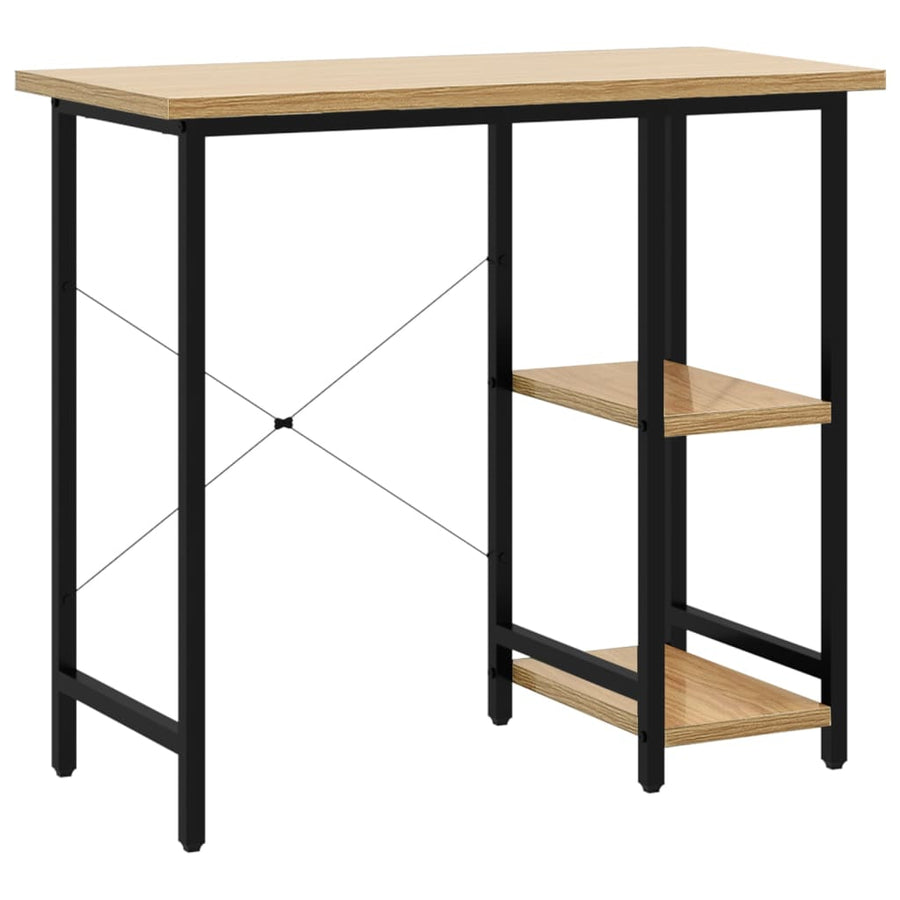 Computerbureau 80X40X72 Cm Mdf Metaal Zwart Lichteikenkleurig black and light oak