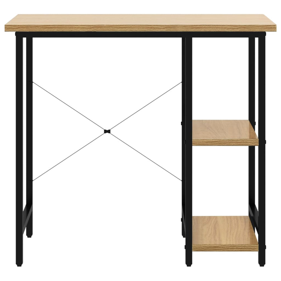 Computerbureau 80X40X72 Cm Mdf Metaal Zwart Lichteikenkleurig black and light oak