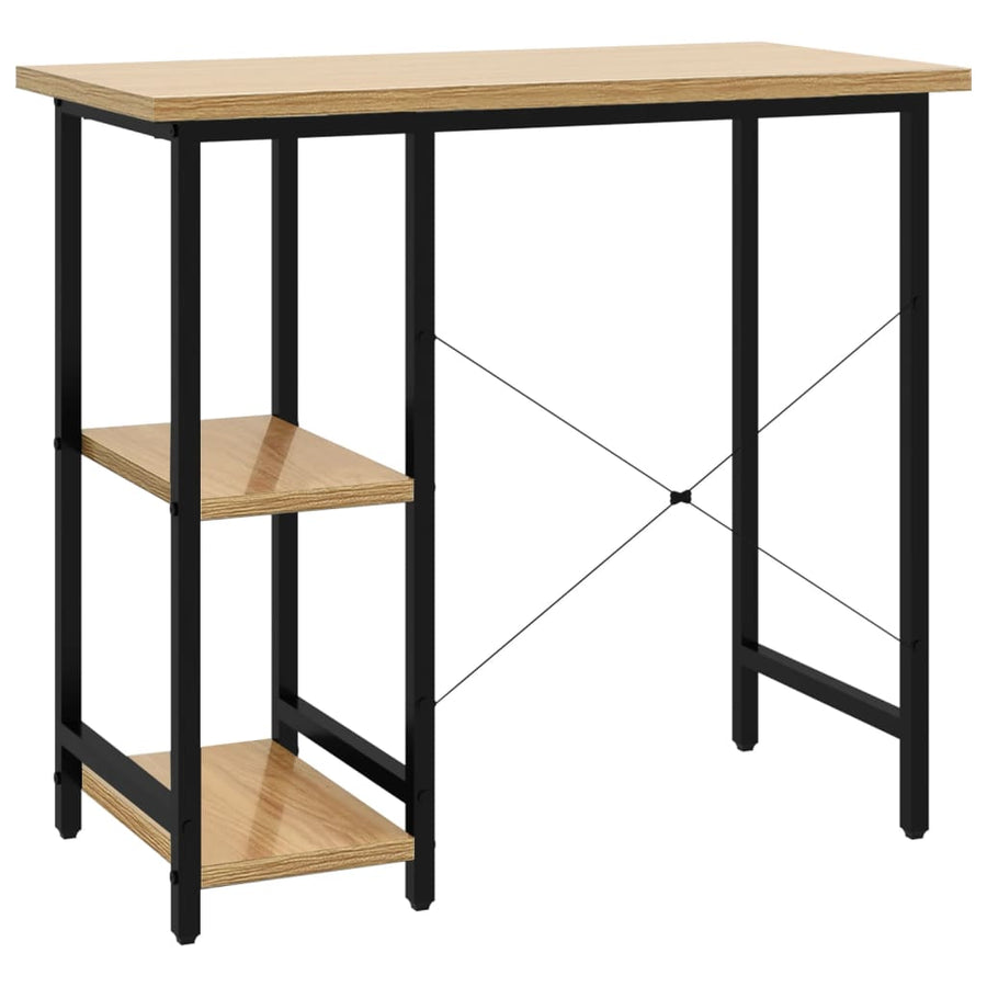 Computerbureau 80X40X72 Cm Mdf Metaal Zwart Lichteikenkleurig black and light oak