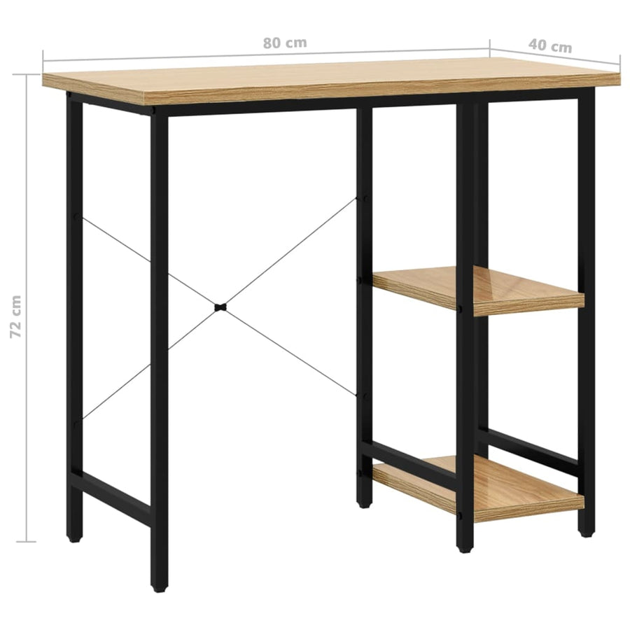 Computerbureau 80X40X72 Cm Mdf Metaal Zwart Lichteikenkleurig black and light oak