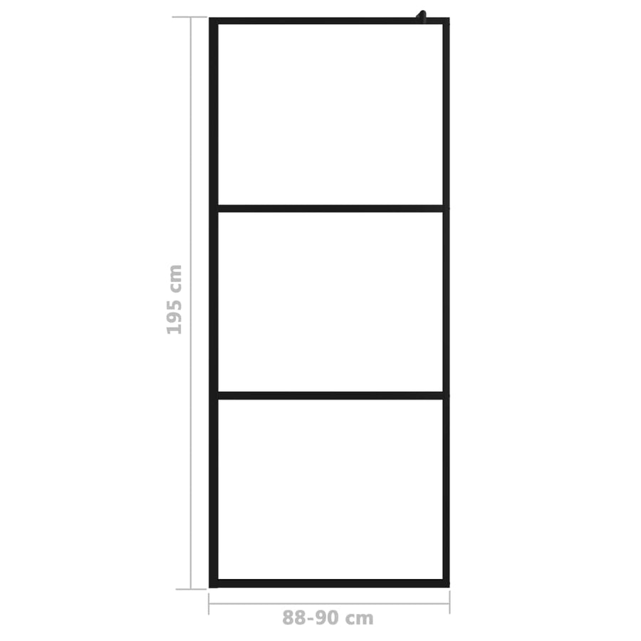 Inloopdouchewand Transparant Esg-Glas 90 x 195 cm Zwart Doorzichtig