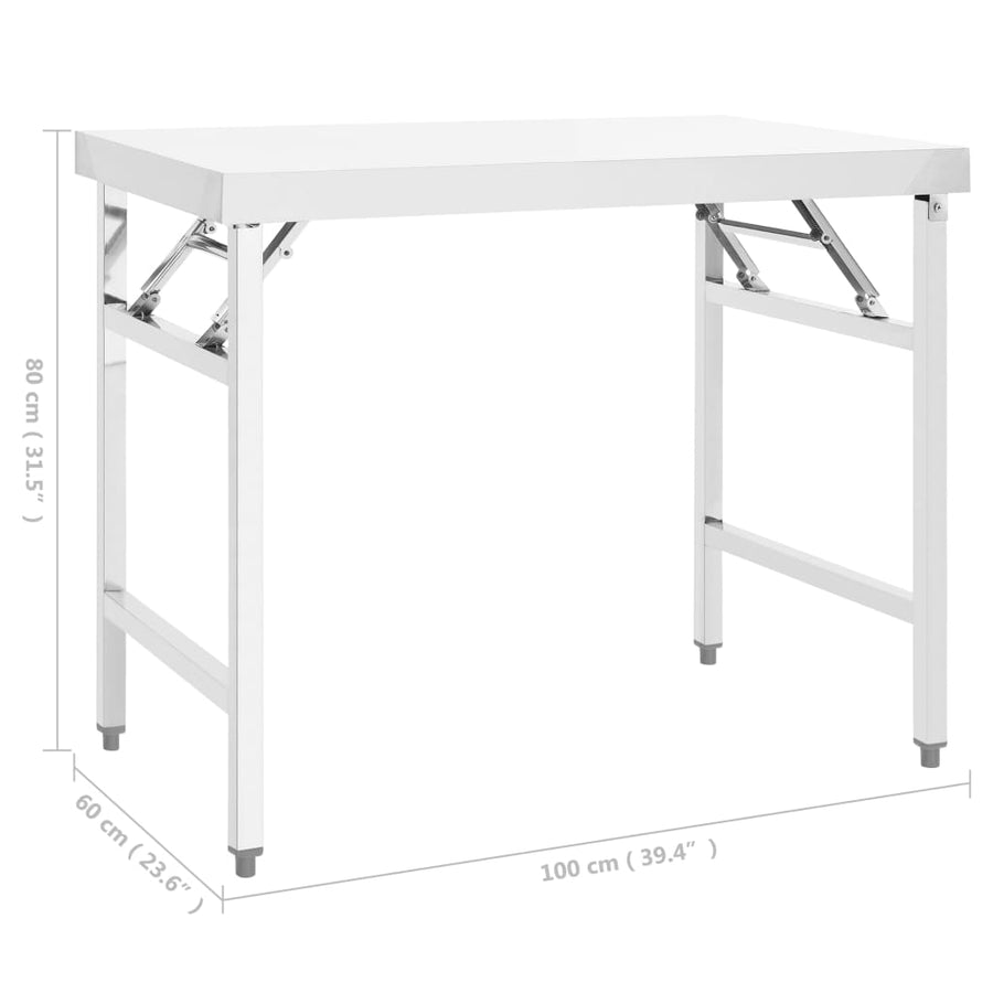 Keukenwerktafel Inklapbaar Roestvrij Staal 100 x 60 x 80 cm