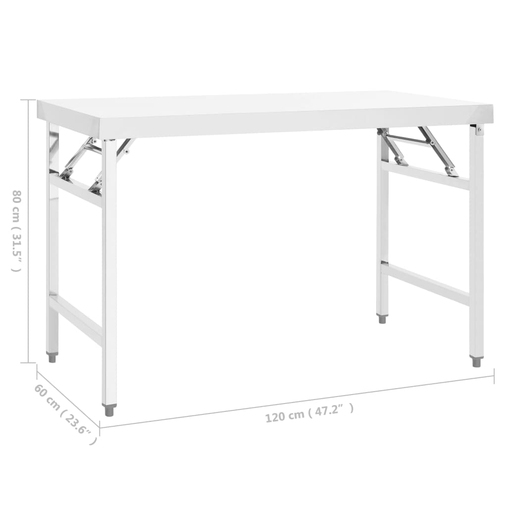 Keukenwerktafel Inklapbaar Roestvrij Staal 120 x 60 x 80 cm