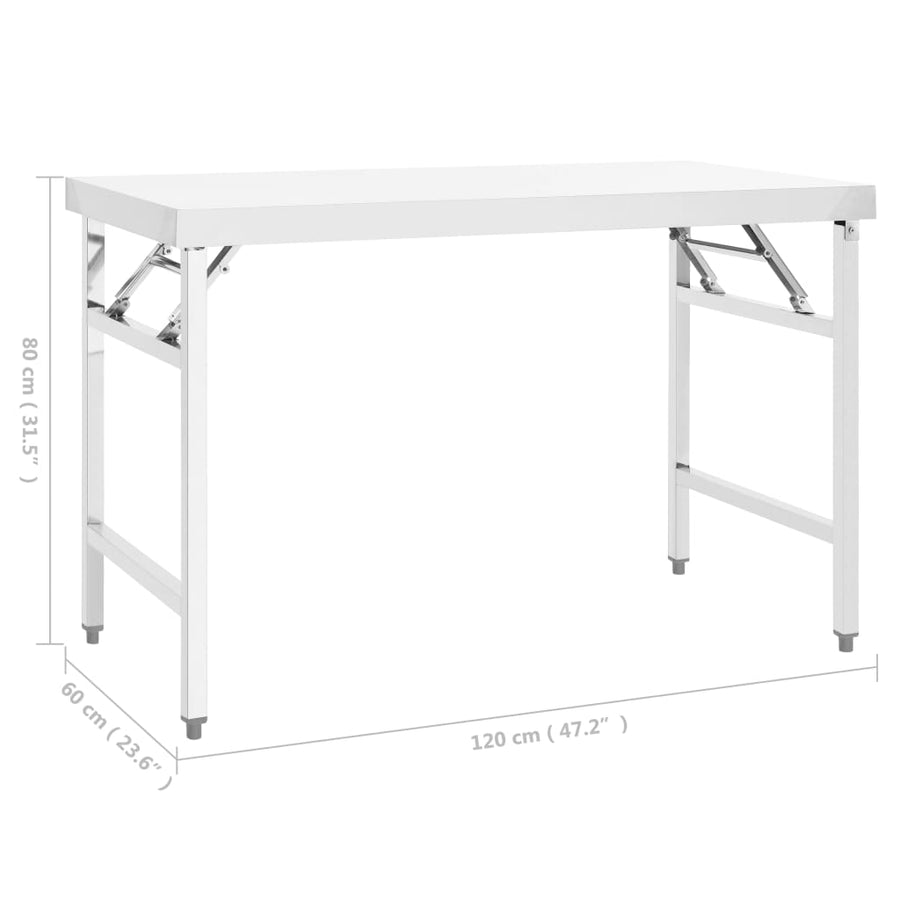 Keukenwerktafel Inklapbaar Roestvrij Staal 120 x 60 x 80 cm