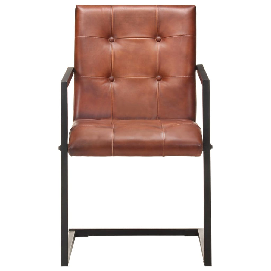 Eetkamerstoelen 4 st echt leer bruin