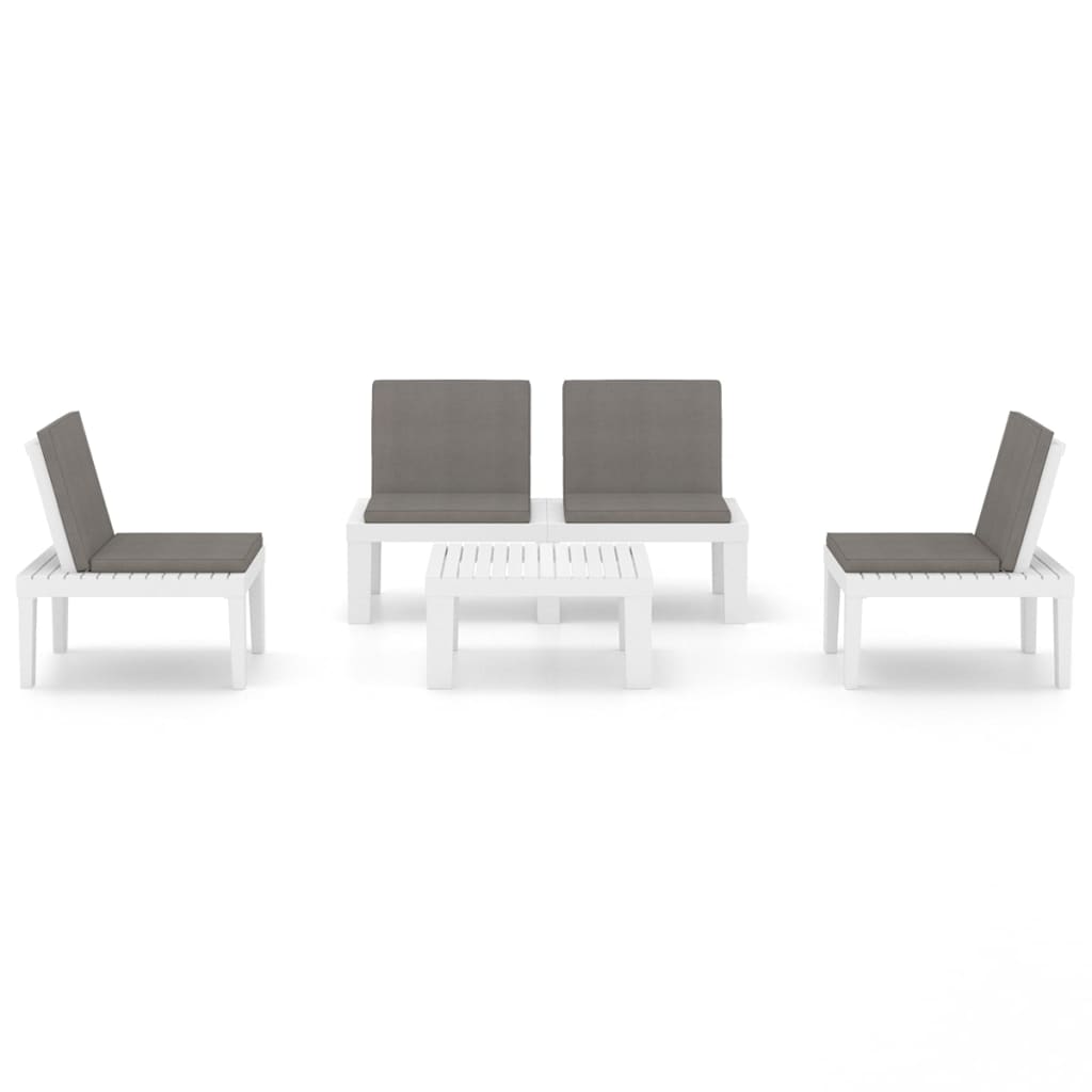 -Delige Loungeset Met Kussens Kunststof Wit