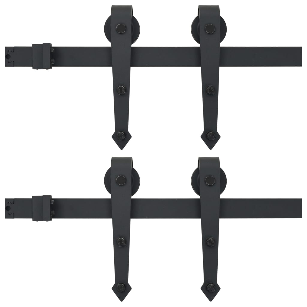 Hardwaresets voor schuifdeuren 2 st 200 cm staal zwart 2 200 cm Zwart