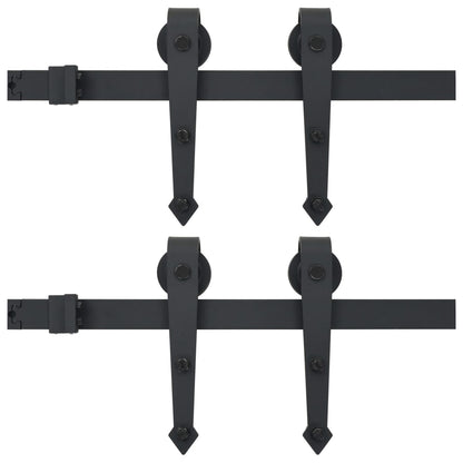 Hardwaresets voor schuifdeuren 2 st 200 cm staal zwart 2 200 cm Zwart