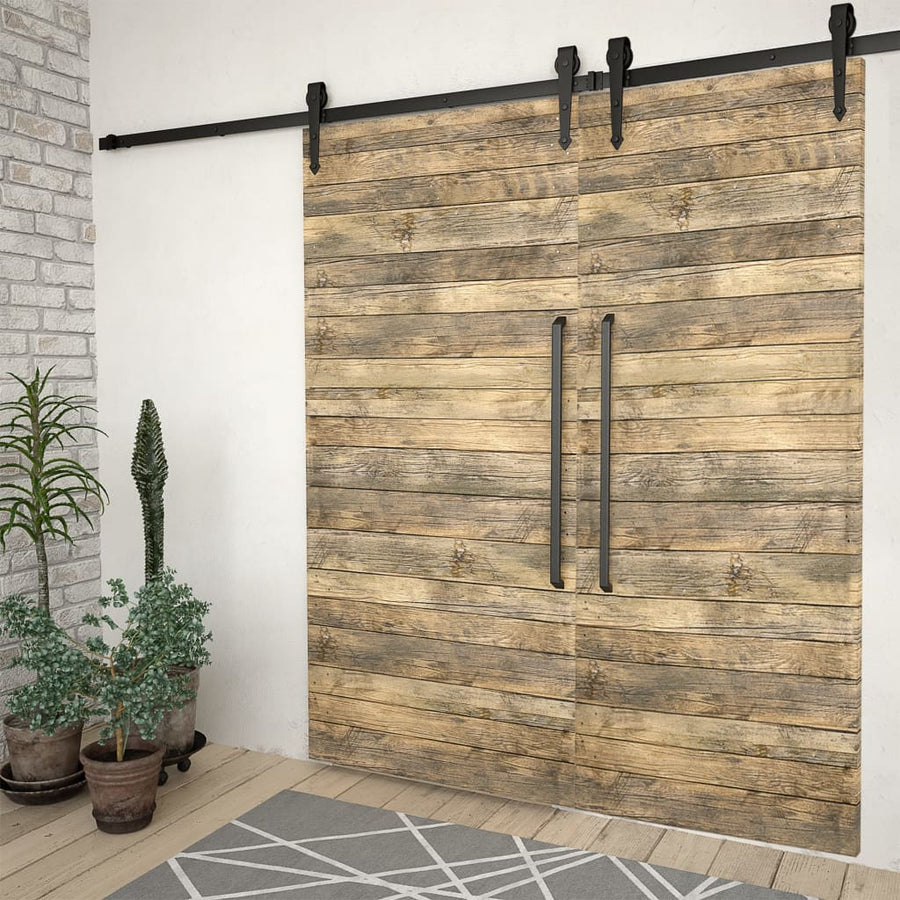 Hardwaresets voor schuifdeuren 2 st 200 cm staal zwart 2 200 cm Zwart