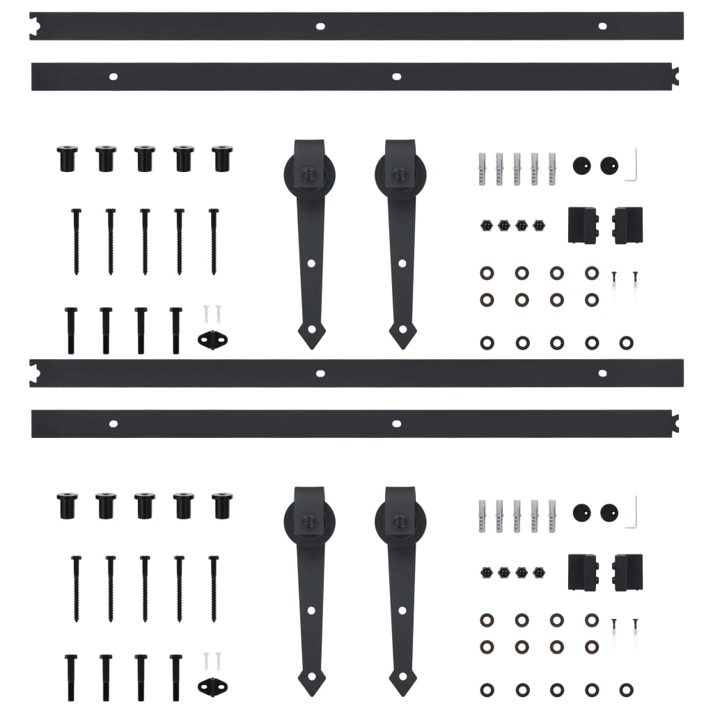 Hardwaresets voor schuifdeuren 2 st 200 cm staal zwart 2 200 cm Zwart