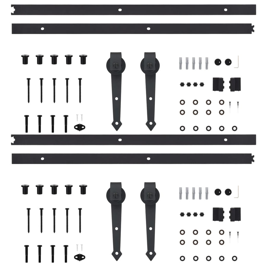 Hardwaresets voor schuifdeuren 2 st 200 cm staal zwart 2 200 cm Zwart