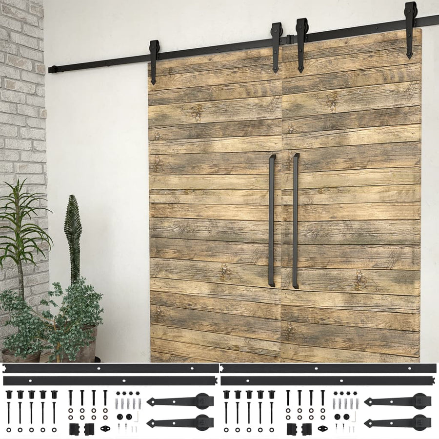 Hardwaresets voor schuifdeuren 2 st 200 cm staal zwart 2 200 cm Zwart