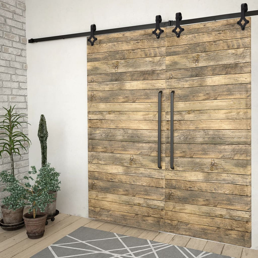 Hardwaresets voor schuifdeuren 2 st 200 cm staal zwart 2 200 cm